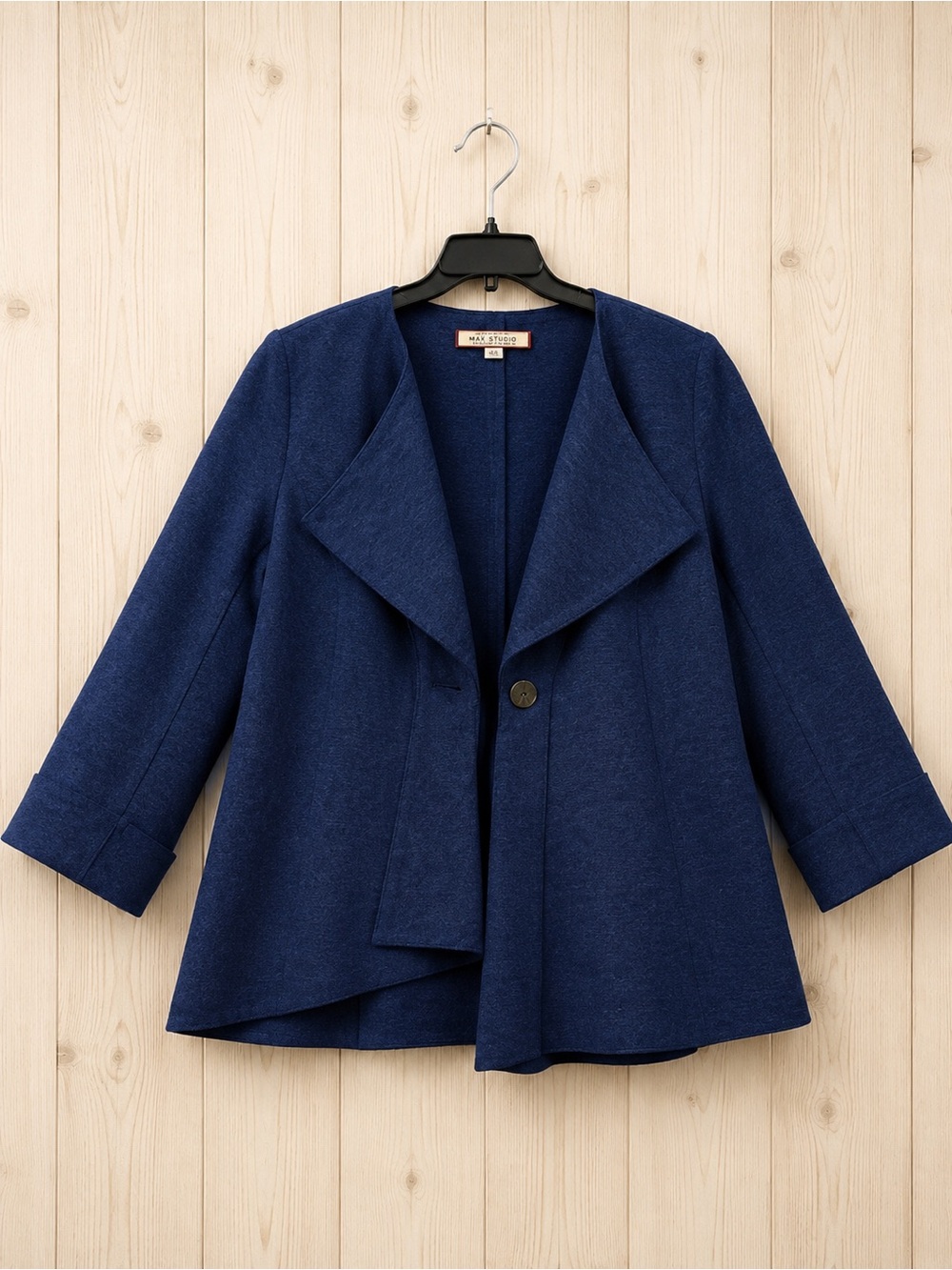 Beyond Threads Women's Alpaca Wool Drape Front Jacket Navy Asymmetric Lagenlook